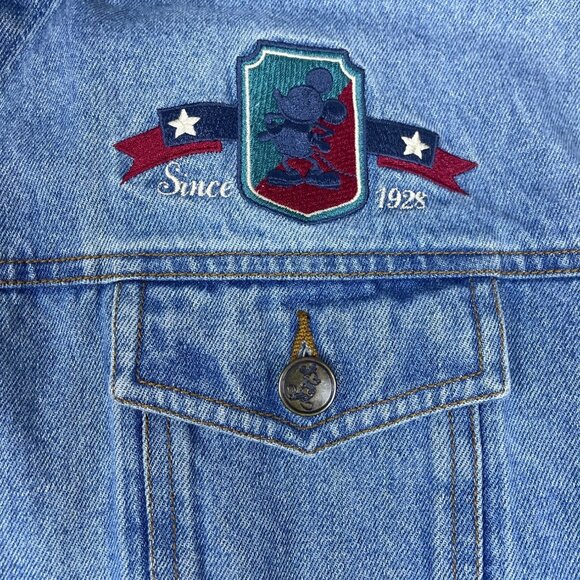 Mickey Inc Unisex Blue Denim Button Down Jacket Sz L - Picture 4 of 9